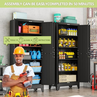 Black Kitchen Pantry Cabinets, 71 Metal Lockable Storage for Office