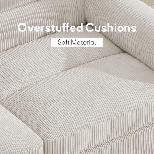 Bonzy Home Loveseat Sofa & 3 Seater Couch, Corduroy, White