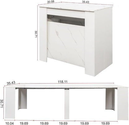 Transformer Table, Extendable Dining Table for 2-12 People, Marble White