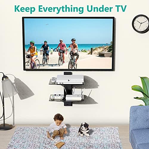 WALI 2 Tier Glass Floating TV Wall Shelf for Projector, DVD Players
