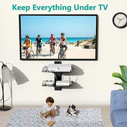 WALI 2 Tier Glass Floating TV Wall Shelf for Projector, DVD Players
