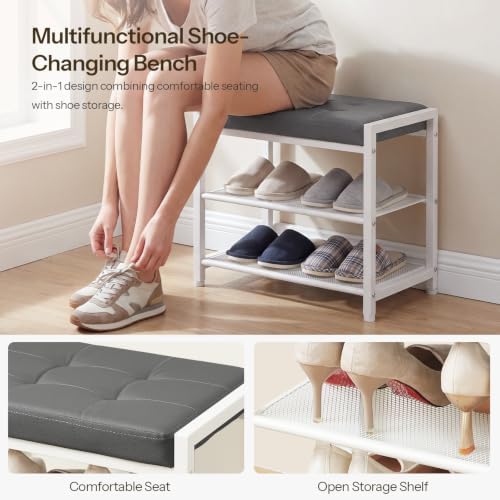 HOOBRO Small Shoe Bench, 3-Tier Shoe Rack, Shoe Storage Bench