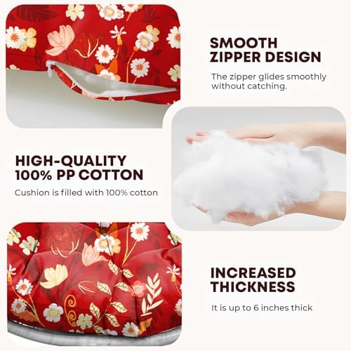 Outdoor 45" Round Egg Chair Cushion Replacement Waterproof Red Peony