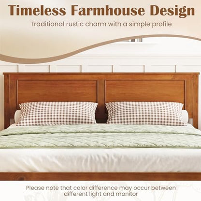 GIANTEX Wood Queen Size Bed Frame with Headboard, Mid-Century Modern Platform Bed w/Wooden Slat Support, Solid Mattress Foundation, Under-Bed Storage Space, No Box Spring Needed, Walnut