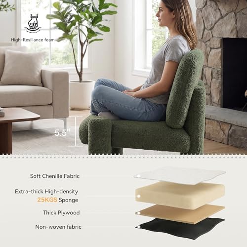 HNY Modern Accent Living Room Chairs Set of 2, Green Boucle Reading Chair