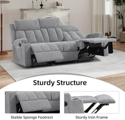 CANMOV Manual Recliner Sofa Set, Fabric Recliner Living Room Furniture Sets, 1 Seat Reclining Chair, a Loveseat, a 3 Seater Sofa Furniture Set with Side Pockets and Cup Holders, Light Grey