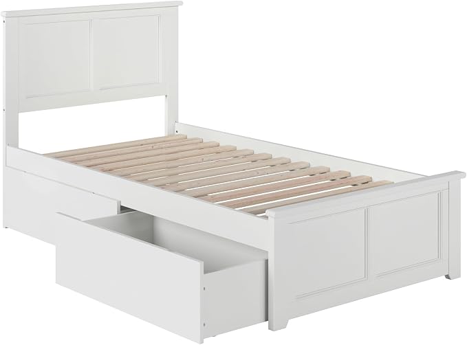 AFI, Madison Twin XL Platform Bed with Matching Footboard & Storage Drawers, White