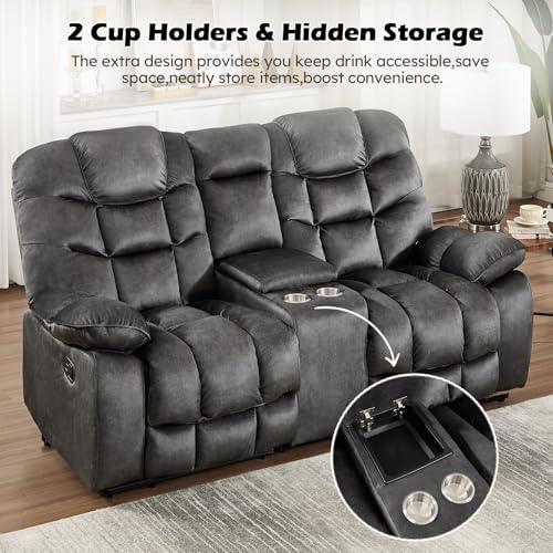 HAOMARKETS 2-Piece Recliner Sofa Set, Include Single Power Recliner Chair with Massage & Heat and Manual 2-Seater Loveseat Reclining Couch with Hidden Storage and Cup Holders for Living Room, Grey
