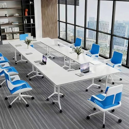 Folding Conference Table, Conference Room Tables with Wheels Foldable Large Rectangle Meeting Seminar Table for 6-12 People, Flip Top Mobile Training Table for Office Classr (6, White 2, 61in)