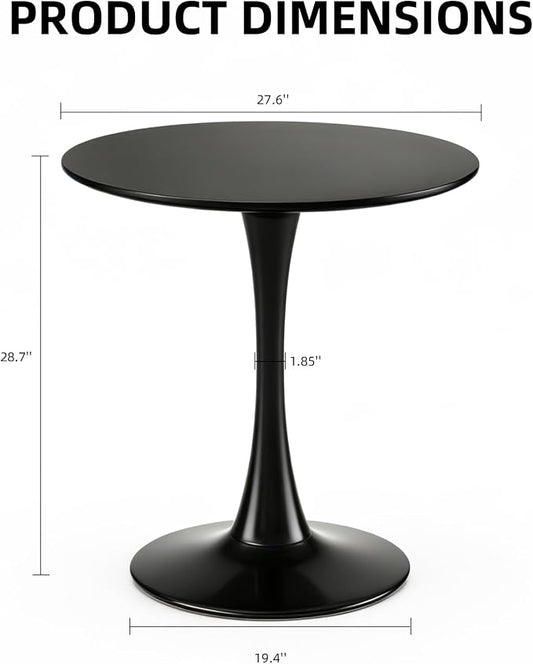 Round Dining Table, 27.6" Circle Tulip Table with Thickened Tabletop & Metal Pedestal, Mid Century Modern Bistro Table for Kitchen, Small Places, Living Room, Cafe (Black)