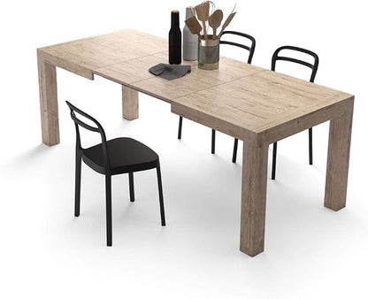 Mobili Fiver, Iacopo Extendable Dining Table, 55.1(86.6) x35.4 in, Oak, for 6-10 People, Expandable Dining Table for Kitchen, Living Room, Italian Furniture