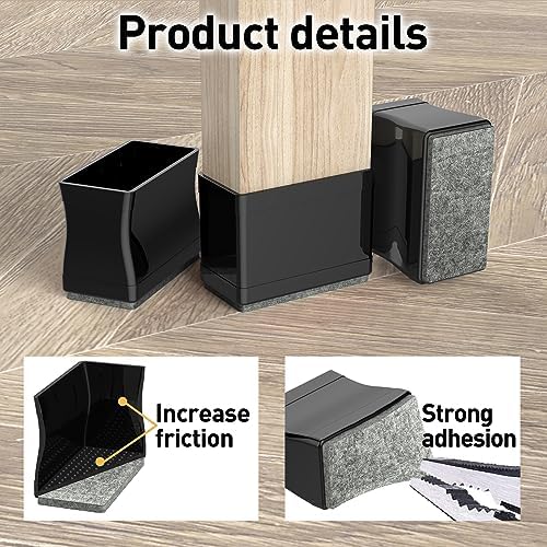 Rectangle Chair Leg Protectors for Hardwood Floors. (Black, 2×4")