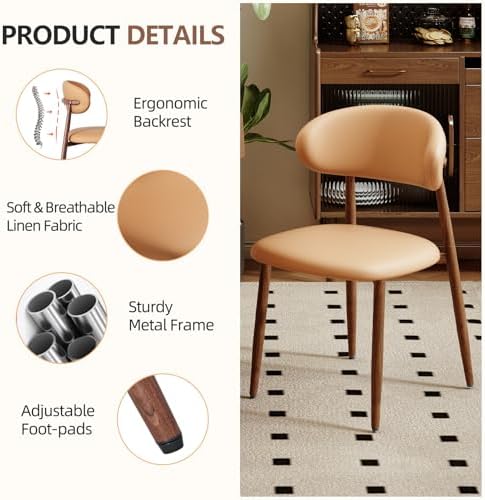 Upholstered Dining Chairs Set of 4 Mid-Century Modern Kitchen & Dining Room Chairs with PU Leather Seat and Backrest Ergonomic Sillas de Comedor(Walnut/Brown)