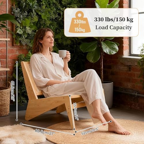Furlide Rattan Accent Chair, Compact Low-Profile Bamboo Chair in Walnut
