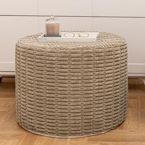 Boneless Ottoman Cloud Couch Ottoman, Rectangular Furry Floor Pouf Foot Rest with Premium Foam Filling, Multi-Use Foot Rest Stool for Living Room & Bedroom (Light Coffee, 22x22x16 Inches, Round)
