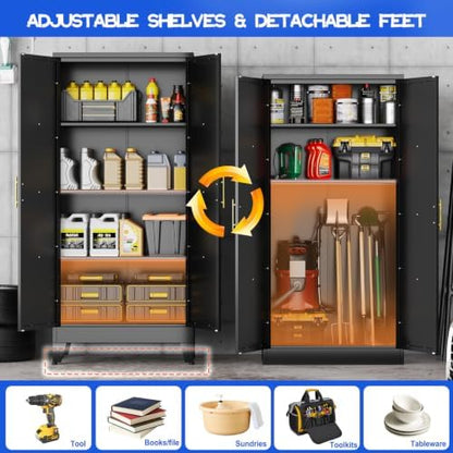 GAIOUS 61" Tall Kitchen Pantry Cabinet,Metal Storage Cabinet Black Cupboard
