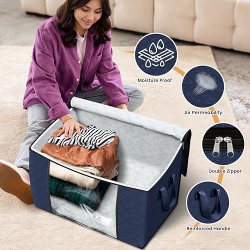 90L Clothes Storage, Foldable Thick Fabric Blanket Storage Bags