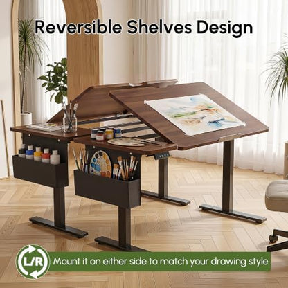 TIQLAB Electric Drafting Table 60° Tilt Drawing Desk With Storage, 43*23.6"