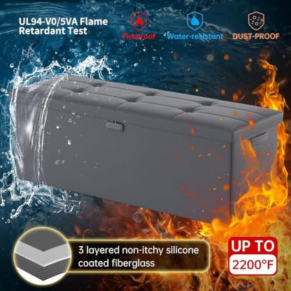 DocSafe Storage Ottoman Bench, Fireproof＆Waterproof Folding Bench with Lock(15”x 43”x15”), Leather Storage Chest with Handles＆2 Extra Boxes, Ottoman Safe for Bedroom,Living Room,Home Office, Gray
