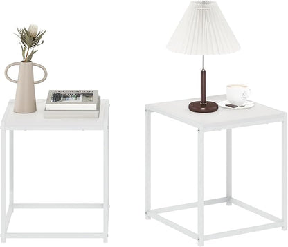 Furinno CAMNUS Side Table Set of 2, Metal Frame End Table, Square Open Frame Night Stand, Bedside Table, Easy Assembly, for Living Room, Bedroom, Solid White