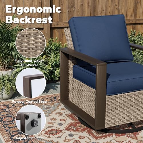 Joyside Outdoor Patio Swivel Rocker Chairs Set, 6 Pieces Wicker Rattan Chairs with Metal Wide Armrest, Thick Cushions and Deep Seating for Garden, Backyard, Porch, Deck