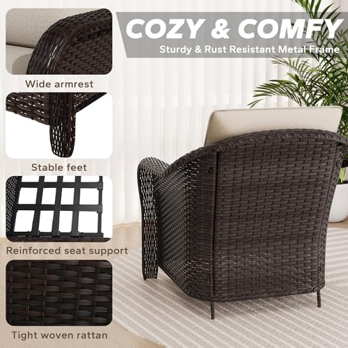 7 Piece Patio Furniture Set, Wicker Outdoor Conversation Set
