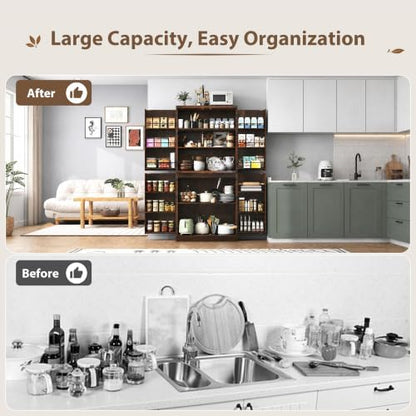 71" Tall Kitchen Pantry Cabinet, Farmhouse Tall Kitchen Storage Cabinet with Adjustable Shelves & 4 Barn Style Doors, Wooden Storage Cabinet for Kitchen, Dining Room, Living Room, Bathroom, Office