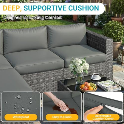 May in Color Outdoor Patio Furniture Set - Rattan Outdoor Sectional Furniture,Patio Conversation Sets for Balcony,Porch,Backyard,Deck,Garden,Grey