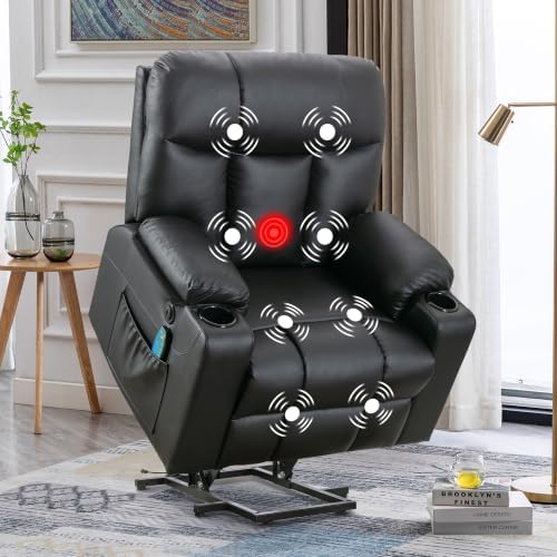 Bonzy Home Power Lift Recliner Chair with Heat and Massage, Faux Leather