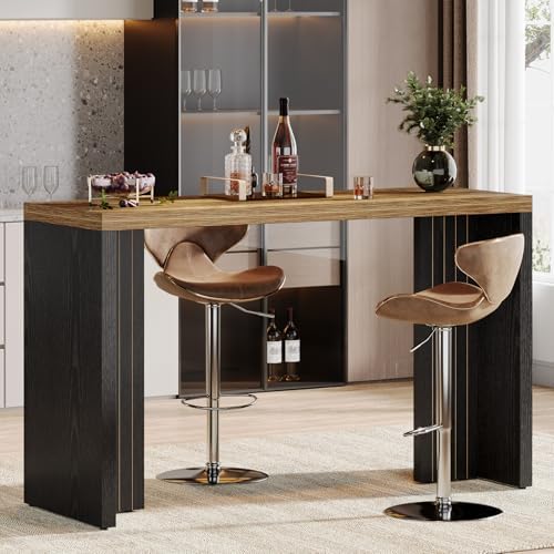 Tribesigns 55.12-Inch Long Bar Table, Modern Counter Height Pub Table with a Spacious Tabletop, Rectangular Home Coffee Bar Unit for Living Room, Balcony, Basement, Easy Assembly, Brown & Black