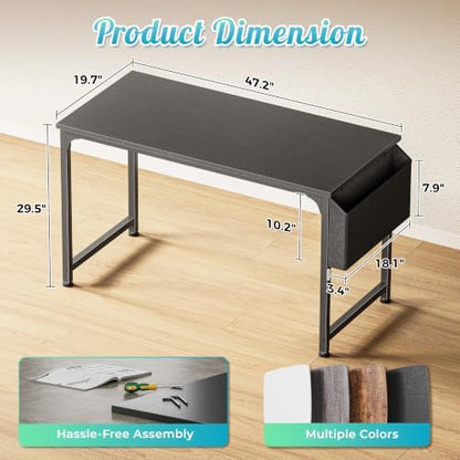 PRAISUN 47'' Computer Desk with Fabric Storage Bag & 2 Hooks