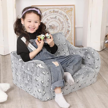Kids Sofa Chair, 2-in-1 Foldable Couch, Plush, Dusty Grey