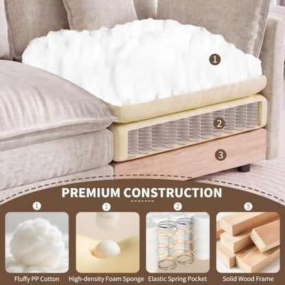 Tmsan 76.7" Cloud Loveseat Couch with Ottoman, Small L Shape Sectional Sofa