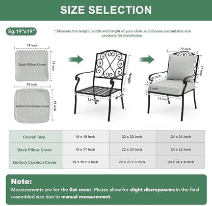 Patio Cushions for Outdoor Furniture, Faux Linen Water Resistant Backrest and Deep Seat Cushion Set with Non-Slip Bottom, Ties, Removable Cover, 22 x 22 Inch, Light Grey, Set of 4