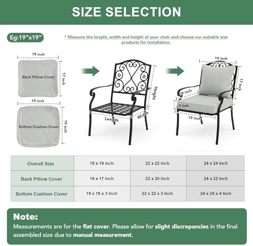 Patio Cushions for Outdoor Furniture, Faux Linen Water Resistant Backrest and Seat Cushion Set with Non-Slip Bottom, Straps, Removable Cover, 19 x 19 Inch, Light Grey