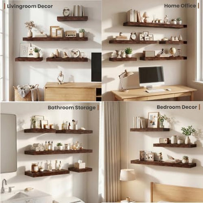 12 inch Deep Floating Shelves 55” Long Set of 2, Rustic Brown