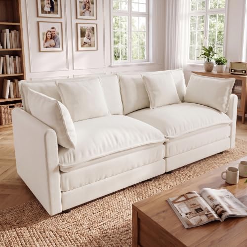 Tmsan 76.7" Loveseat Sofa Cloud Couch, Deep 2 Seater Love Seat, Beige White