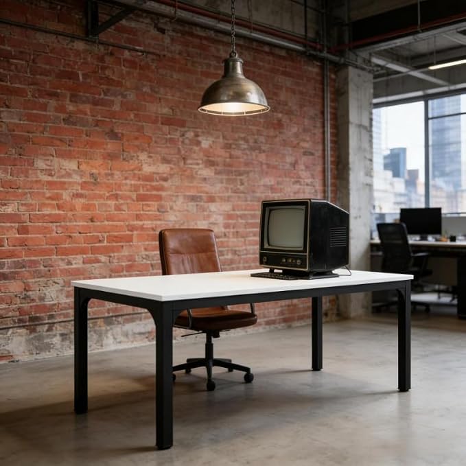 Practical Computer Desk,Rectangle Conference Table,Executive Desk(Only Table) (Black + White + MDF+Iron)