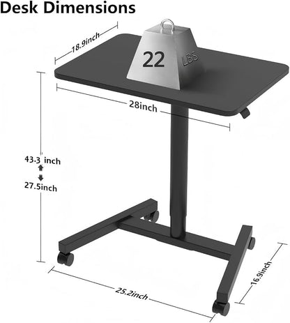 28-Inch Mobile Standing Desk, Computer Workstations with Cup Holder, Portable Standing Desk with Lockable Wheels, Rolling Table for Home Office Classroom Hospital (Jet - Black)