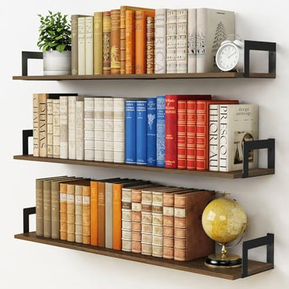 Harwaya Floating Shelves for Wall 36 Inches Long 8 Inch Deep, Large Wall Book Shelves for Bedroom, Rustic Wood Hanging Bookshelf for Living Room Office Kitchen Closet Organizers and Storage - Set of 3