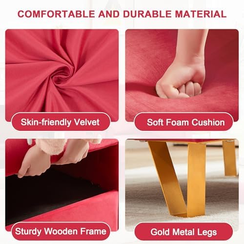 Accent Chair for Living Room Modern Velvet Accent Chair with USB Port and Storage Comfy Reading Chair Armchair with Throw Pillow for Apartment Office (Rose Red)