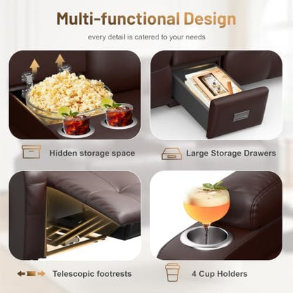 RV Loveseat Recliner Sofa, Home Theater Seating with Console & Massage