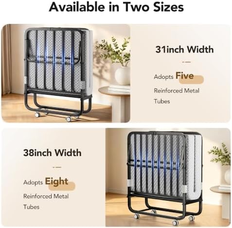 Decofy 75"x38" Folding Bed with Mattress Rollaway Beds on Wheels10 Tubes