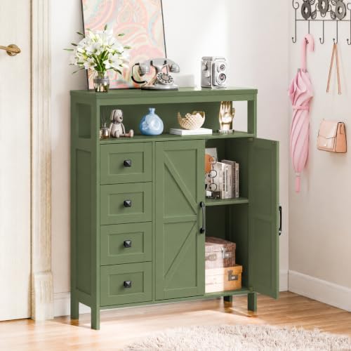 Farmhouse Storage Cabinet with 2 Doors and 4 Drawers, Green