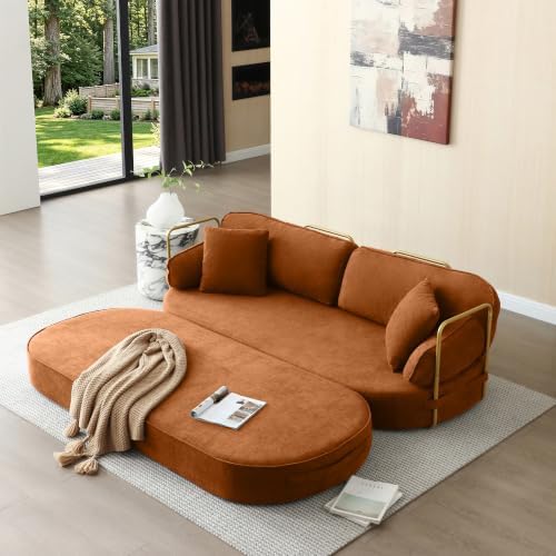 HANXIN 78.3'' Futon Sleeper Sofa Bed, Orange Boneless Couch for Living Room