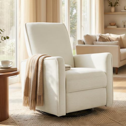 KISLOT Swivel Rocking Recliner Chair, Manual Nursery Glider, Blue Plaid