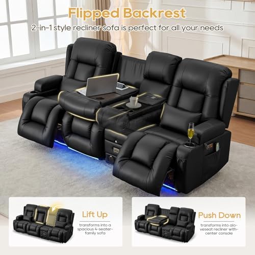 IPKIG Power Loveseat Recliner Sofa with Flip Back Console, 89" - 4 Seat