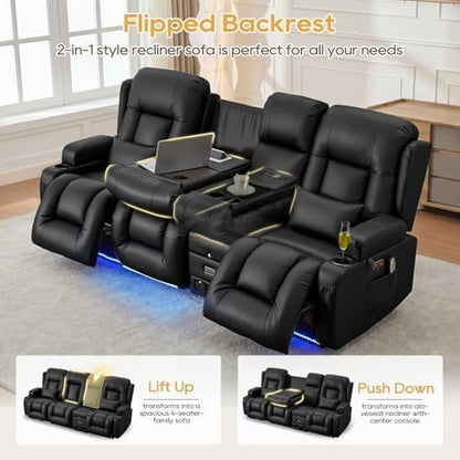 IPKIG Power Loveseat Recliner Sofa with Flip Back Console, 89" - 4 Seat