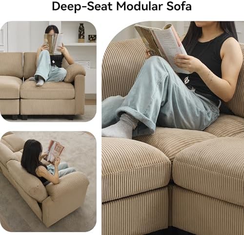 Modular Sectional Sofa, 61'' Corduroy Deep Seat Cloud Couch, Camel