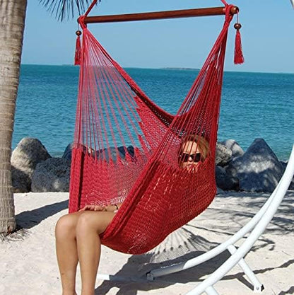 Large Caribbean Hammock Chair - 48 Inch - Polyester - Hanging Chair - Red